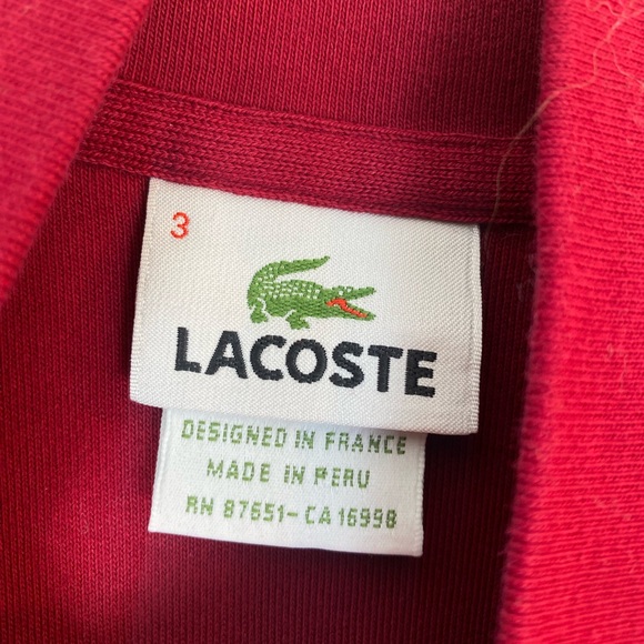 Lacoste Vintage Oversized Red Quarter Zip Sweatshirt Hoodie Pockets Size Medium - Picture 6 of 10